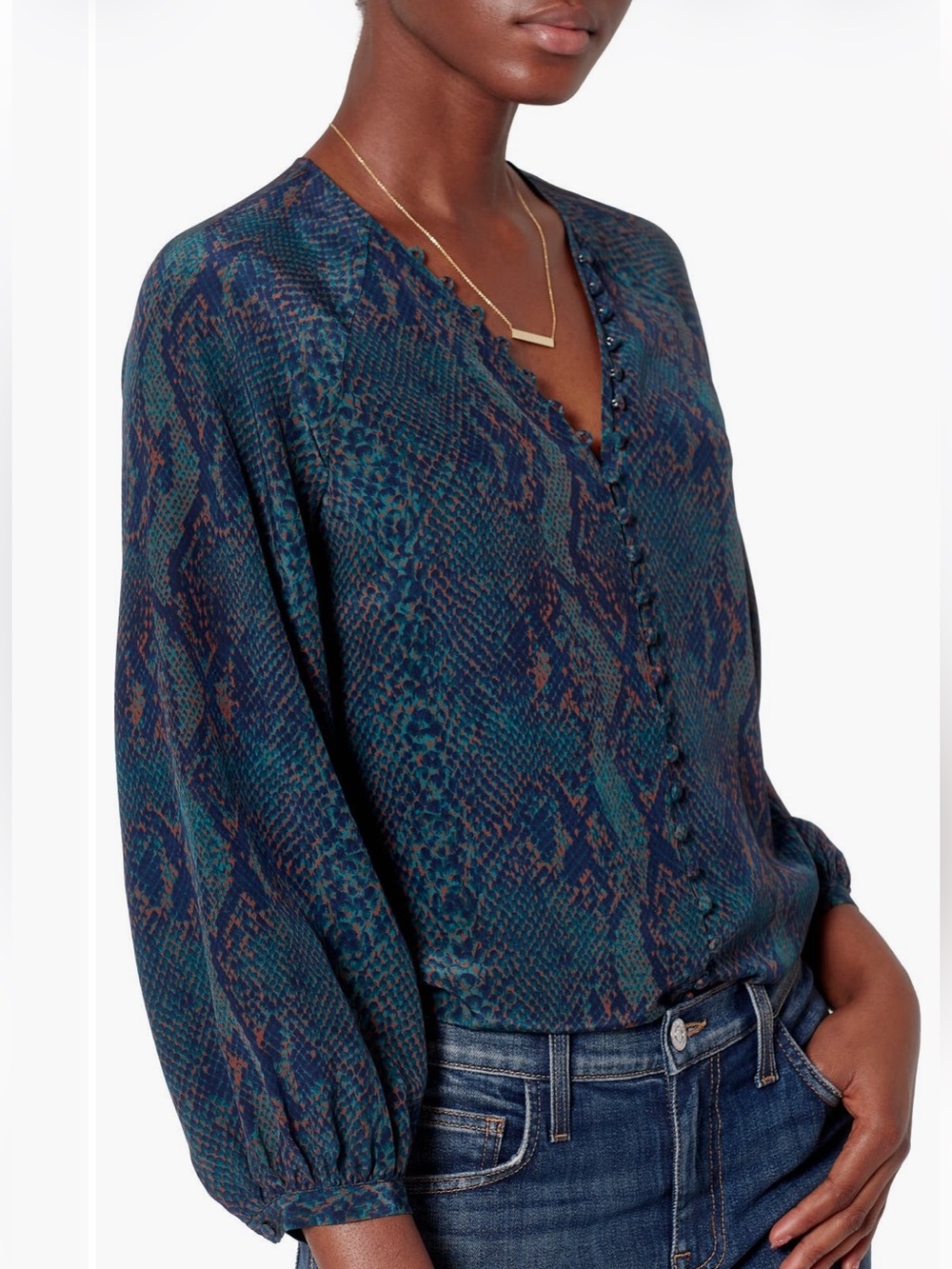 Joie Shariana Snakeskin Print Silk V-Neck Button Down Blouse Womens Size M Flowy